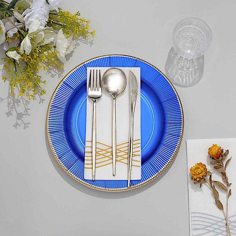 25 Metallic Round Paper Salad Dinner Plates with Textured Rim - Disposable Tableware