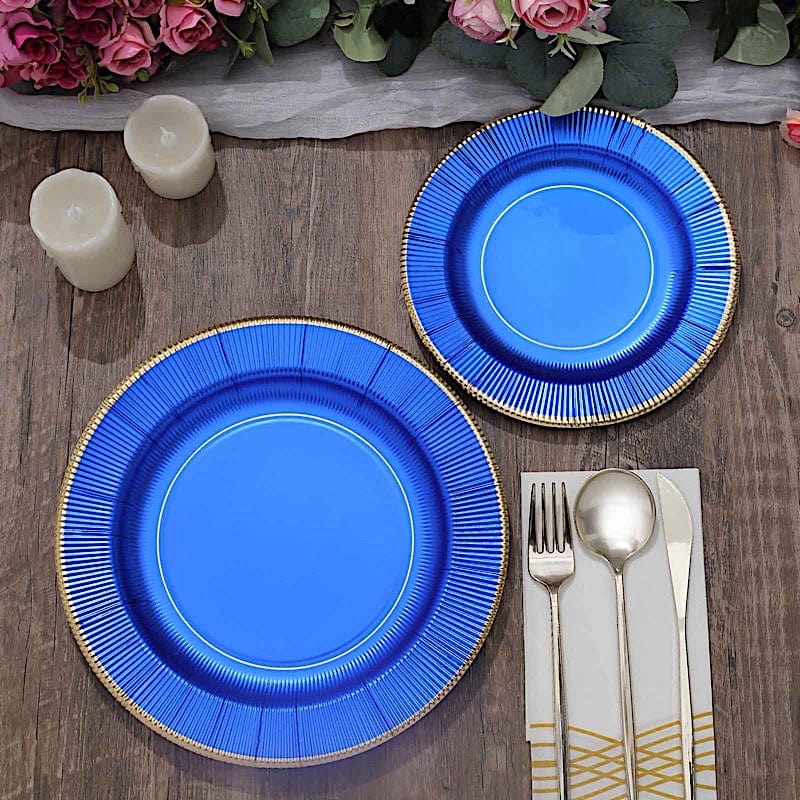 25 Metallic Round Paper Salad Dinner Plates with Textured Rim - Disposable Tableware