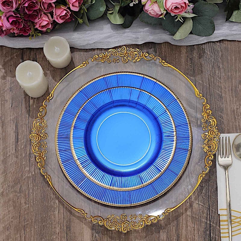25 Metallic Round Paper Salad Dinner Plates with Textured Rim - Disposable Tableware