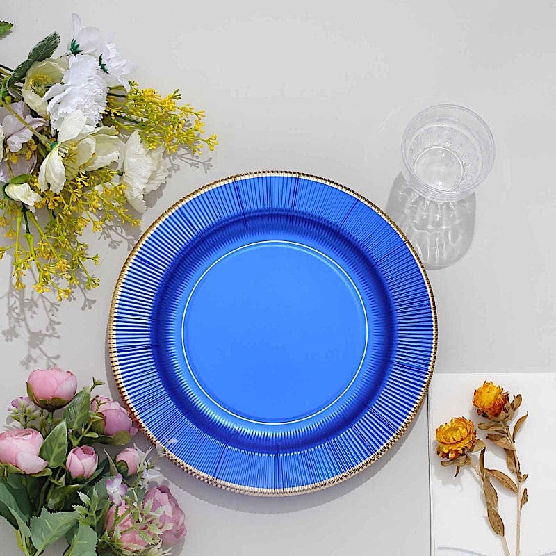 25 Metallic Round Paper Salad Dinner Plates with Textured Rim - Disposable Tableware