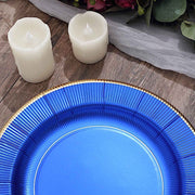 25 Metallic Round Paper Salad Dinner Plates with Textured Rim - Disposable Tableware