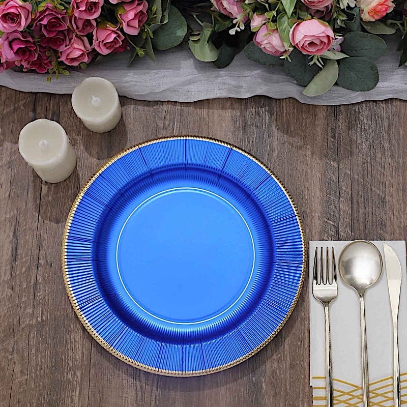 25 Metallic Round Paper Salad Dinner Plates with Textured Rim - Disposable Tableware