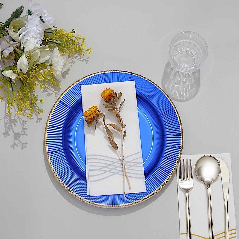 25 Metallic Round Paper Salad Dinner Plates with Textured Rim - Disposable Tableware