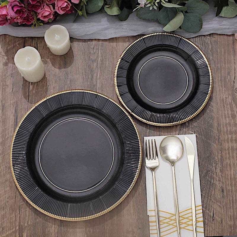 25 Metallic Round Paper Salad Dinner Plates with Textured Rim - Disposable Tableware