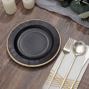 25 Metallic Round Paper Salad Dinner Plates with Textured Rim - Disposable Tableware