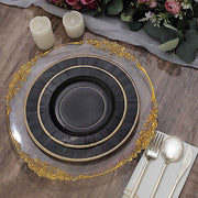 25 Metallic Round Paper Salad Dinner Plates with Textured Rim - Disposable Tableware