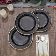 25 Metallic Round Paper Salad Dinner Plates with Textured Rim - Disposable Tableware