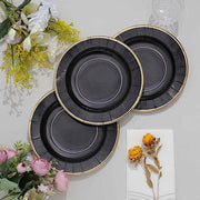 25 Metallic Round Paper Salad Dinner Plates with Textured Rim - Disposable Tableware