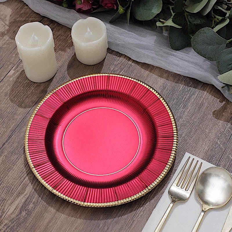 25 Metallic Round Paper Salad Dinner Plates with Textured Rim - Disposable Tableware