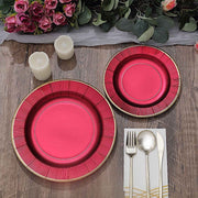 25 Metallic Round Paper Salad Dinner Plates with Textured Rim - Disposable Tableware