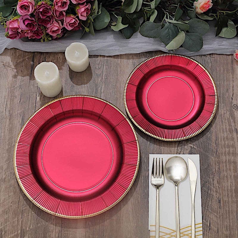 25 Metallic Round Paper Salad Dinner Plates with Textured Rim - Disposable Tableware