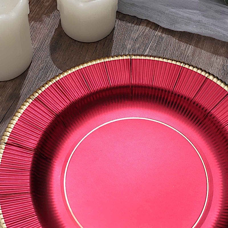 25 Metallic Round Paper Salad Dinner Plates with Textured Rim - Disposable Tableware