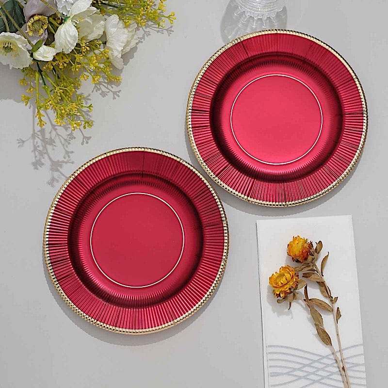 25 Metallic Round Paper Salad Dinner Plates with Textured Rim - Disposable Tableware