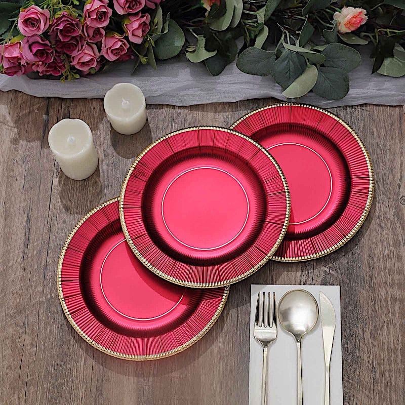 25 Metallic Round Paper Salad Dinner Plates with Textured Rim - Disposable Tableware