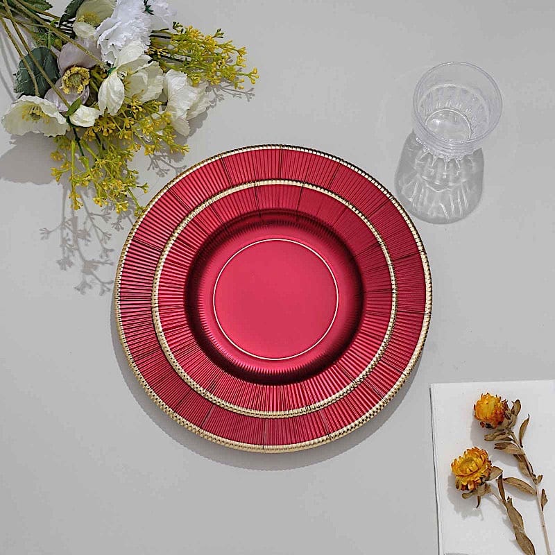 25 Metallic Round Paper Salad Dinner Plates with Textured Rim - Disposable Tableware