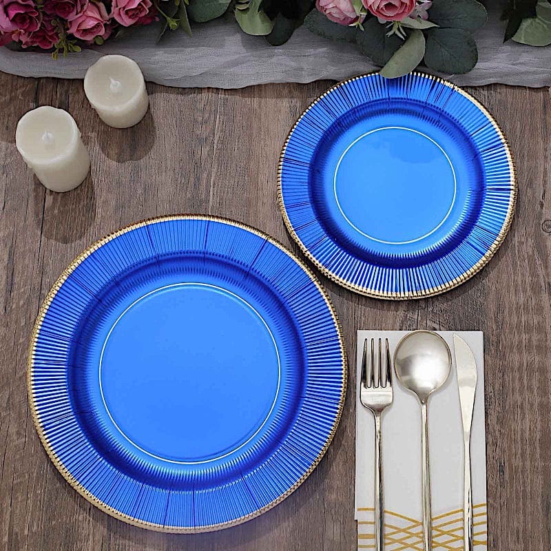 25 Metallic Round Paper Salad Dinner Plates with Textured Rim - Disposable Tableware