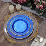 25 Metallic Round Paper Salad Dinner Plates with Textured Rim - Disposable Tableware