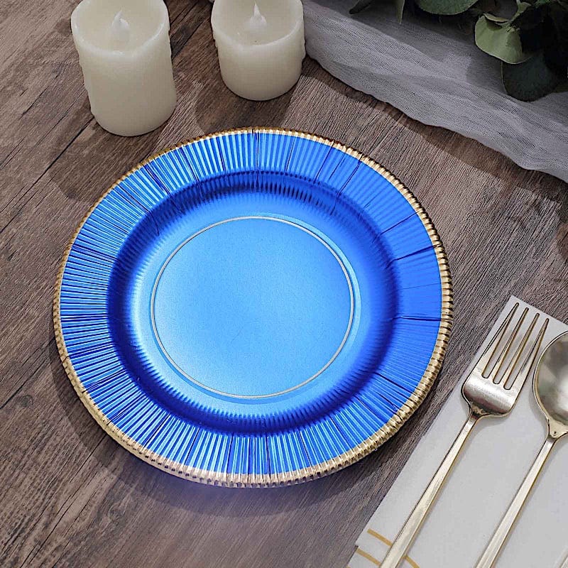 25 Metallic Round Paper Salad Dinner Plates with Textured Rim - Disposable Tableware
