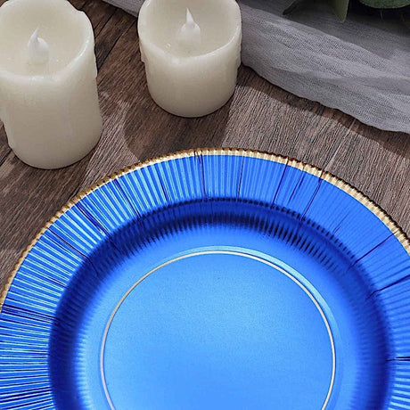 25 Metallic Round Paper Salad Dinner Plates with Textured Rim - Disposable Tableware