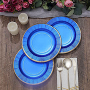 25 Metallic Round Paper Salad Dinner Plates with Textured Rim - Disposable Tableware