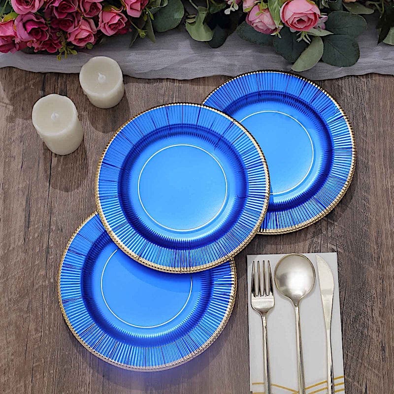 25 Metallic Round Paper Salad Dinner Plates with Textured Rim - Disposable Tableware