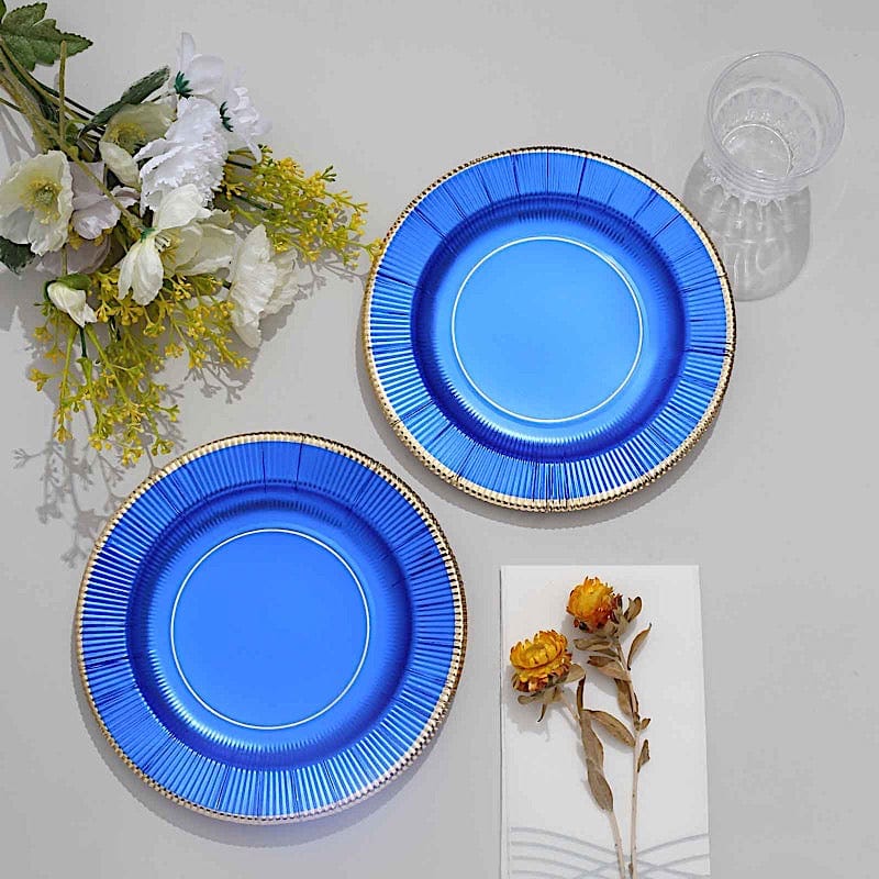 25 Metallic Round Paper Salad Dinner Plates with Textured Rim - Disposable Tableware
