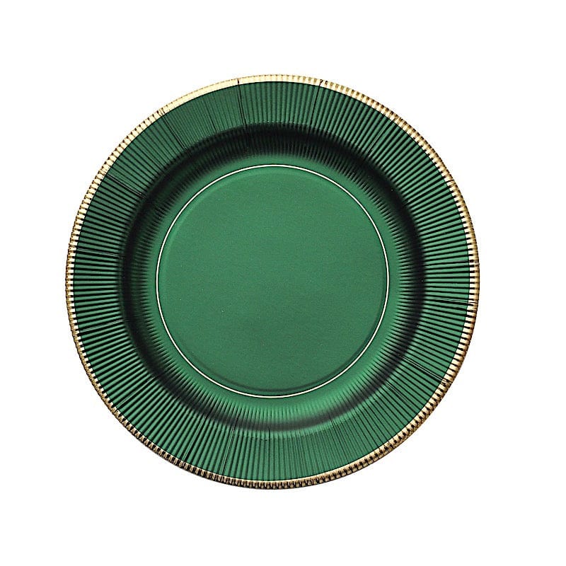 25 Metallic Round Paper Salad Dinner Plates with Textured Rim - Disposable Tableware