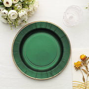 25 Metallic Round Paper Salad Dinner Plates with Textured Rim - Disposable Tableware