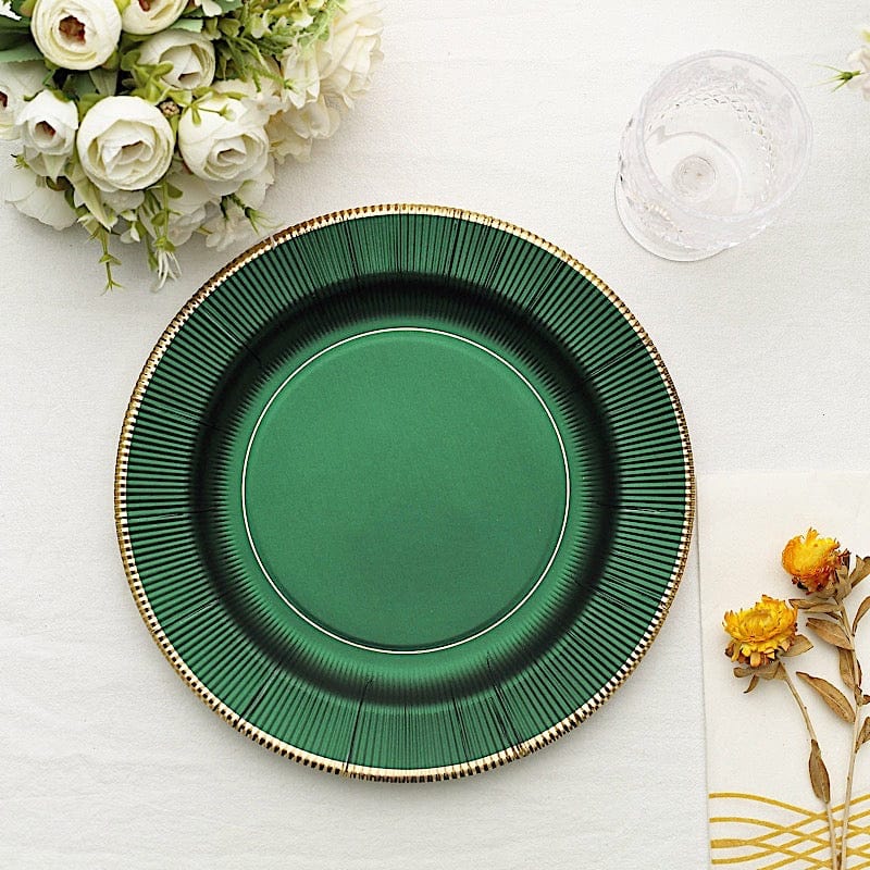 25 Metallic Round Paper Salad Dinner Plates with Textured Rim - Disposable Tableware