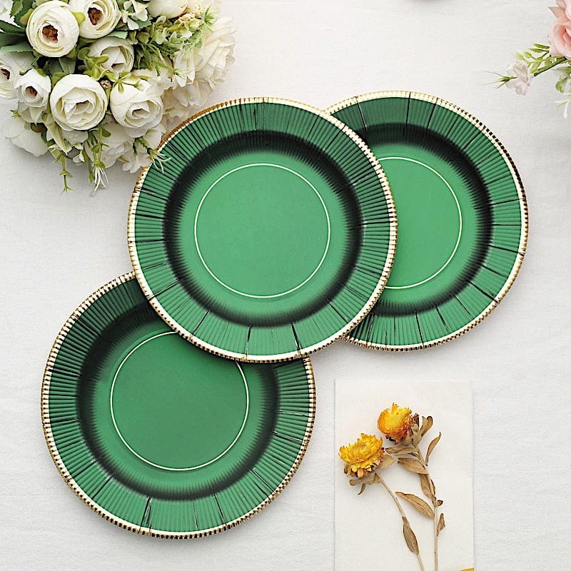 25 Metallic Round Paper Salad Dinner Plates with Textured Rim - Disposable Tableware
