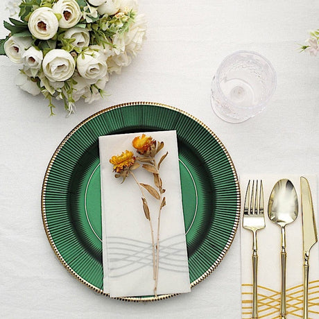 25 Metallic Round Paper Salad Dinner Plates with Textured Rim - Disposable Tableware