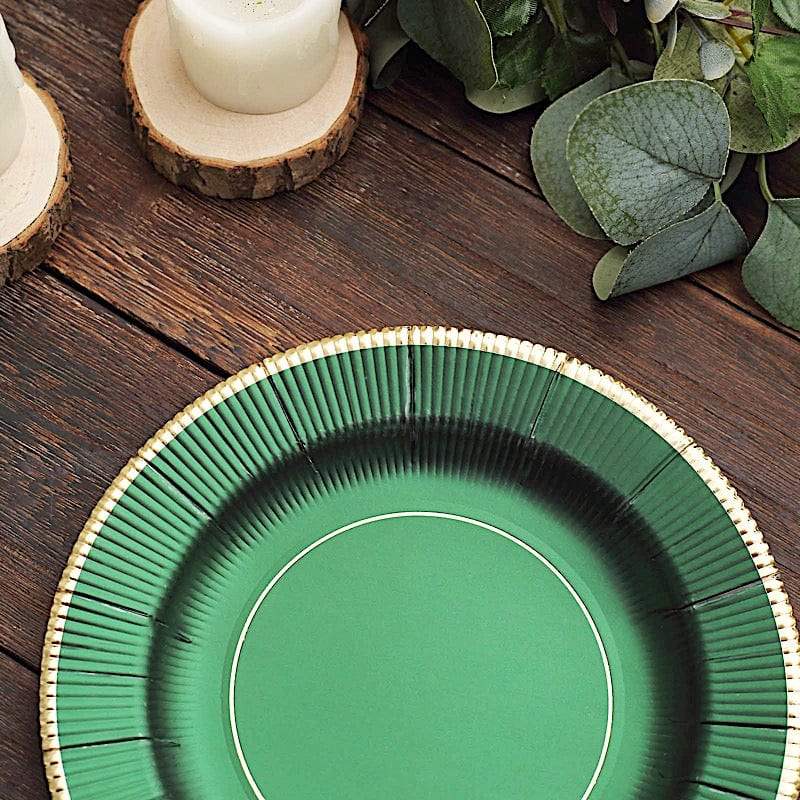 25 Metallic Round Paper Salad Dinner Plates with Textured Rim - Disposable Tableware