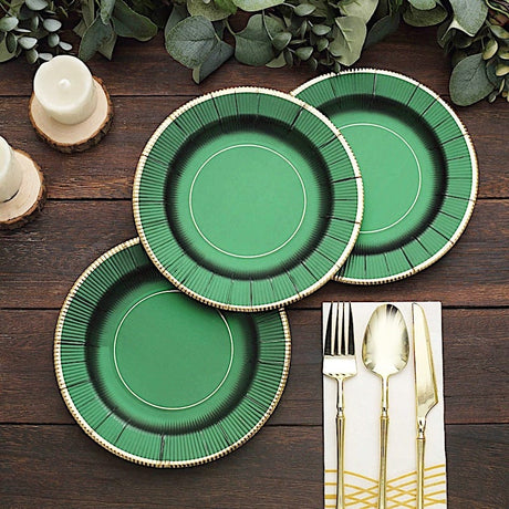 25 Metallic Round Paper Salad Dinner Plates with Textured Rim - Disposable Tableware