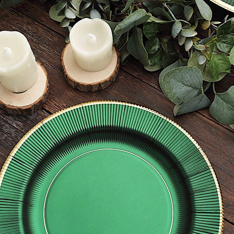 25 Metallic Round Paper Salad Dinner Plates with Textured Rim - Disposable Tableware