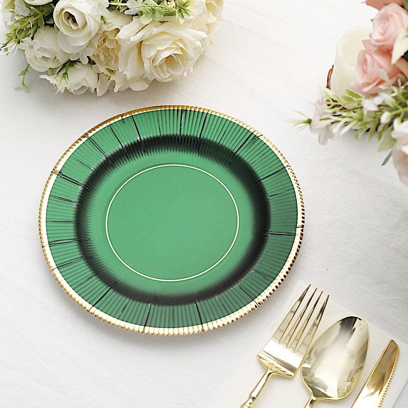 25 Metallic Round Paper Salad Dinner Plates with Textured Rim - Disposable Tableware