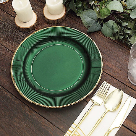 25 Metallic Round Paper Salad Dinner Plates with Textured Rim - Disposable Tableware