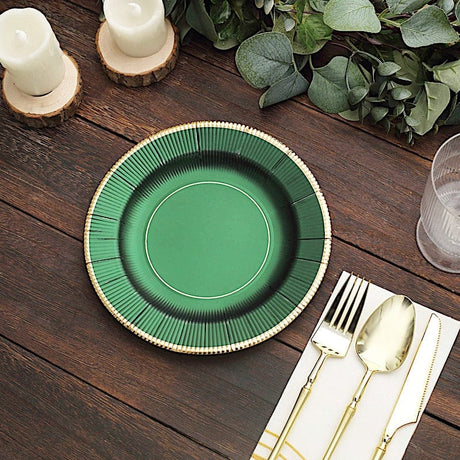 25 Metallic Round Paper Salad Dinner Plates with Textured Rim - Disposable Tableware