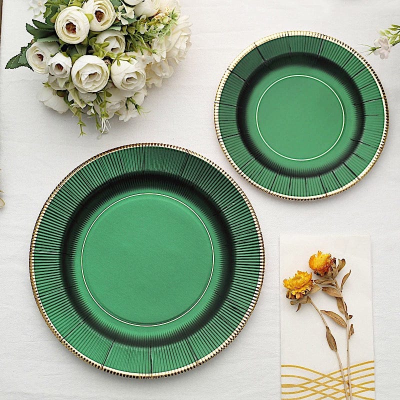 25 Metallic Round Paper Salad Dinner Plates with Textured Rim - Disposable Tableware