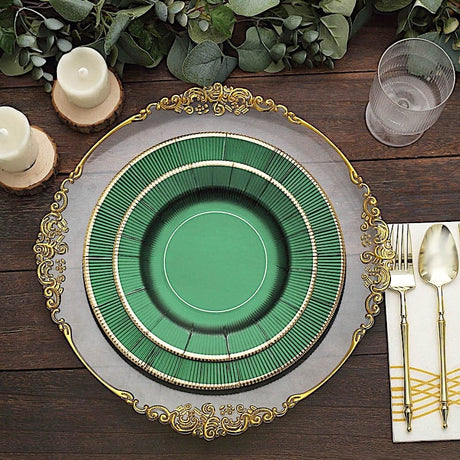 25 Metallic Round Paper Salad Dinner Plates with Textured Rim - Disposable Tableware