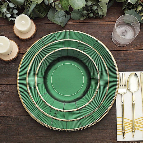 25 Metallic Round Paper Salad Dinner Plates with Textured Rim - Disposable Tableware