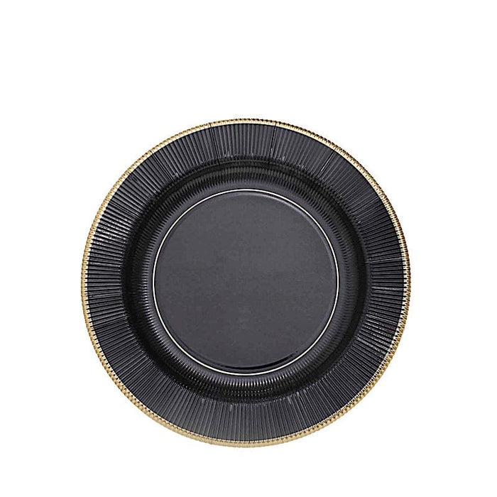 25 Metallic Round Paper Salad Dinner Plates with Textured Rim - Disposable Tableware DSP_PPR0011_10_BLK
