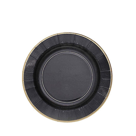 25 Metallic Round Paper Salad Dinner Plates with Textured Rim - Disposable Tableware DSP_PPR0011_10_BLK