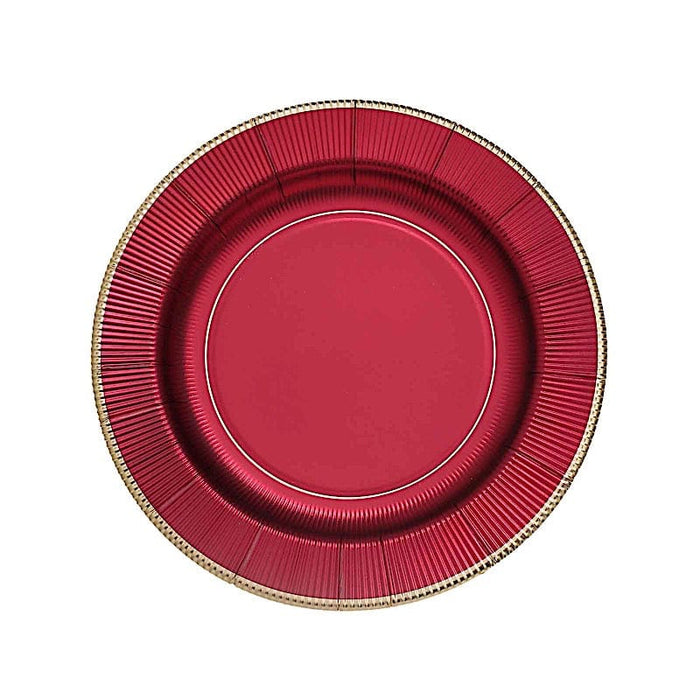 25 Metallic Round Paper Salad Dinner Plates with Textured Rim - Disposable Tableware DSP_PPR0011_10_BURG