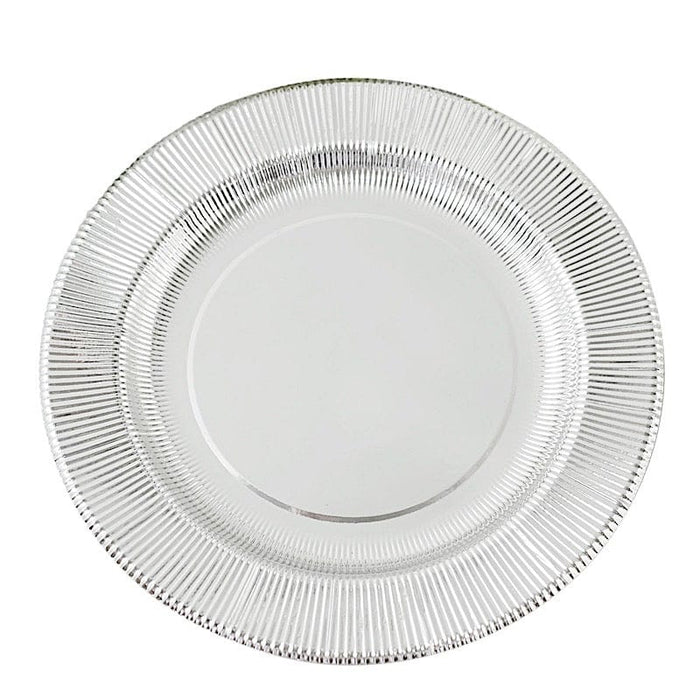 25 Metallic Round Paper Salad Dinner Plates with Textured Rim - Disposable Tableware DSP_PPR0011_10_SILV