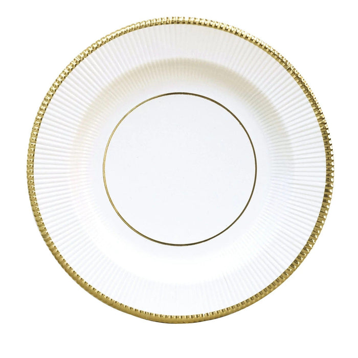 25 Metallic Round Paper Salad Dinner Plates with Textured Rim - Disposable Tableware DSP_PPR0011_10_WHTGD