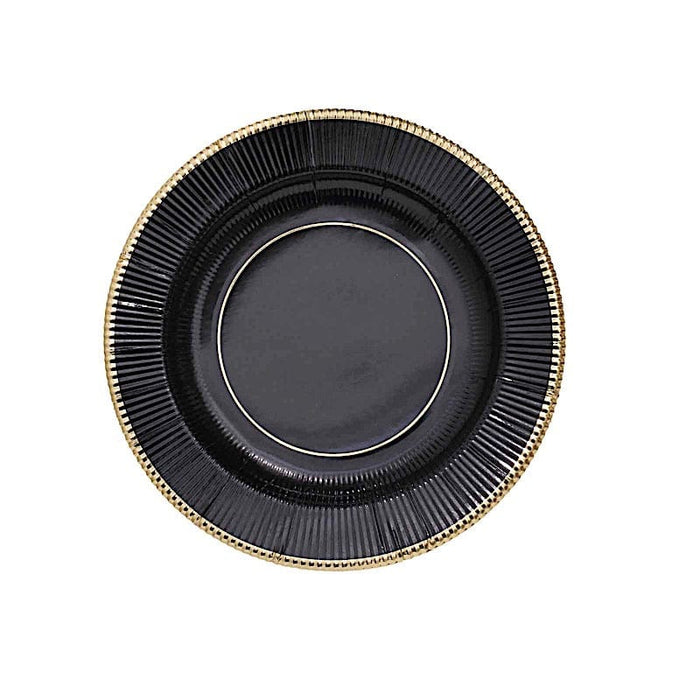 25 Metallic Round Paper Salad Dinner Plates with Textured Rim - Disposable Tableware DSP_PPR0011_8_BLK