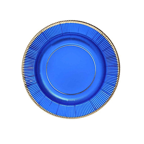 25 Metallic Round Paper Salad Dinner Plates with Textured Rim - Disposable Tableware DSP_PPR0011_8_ROY