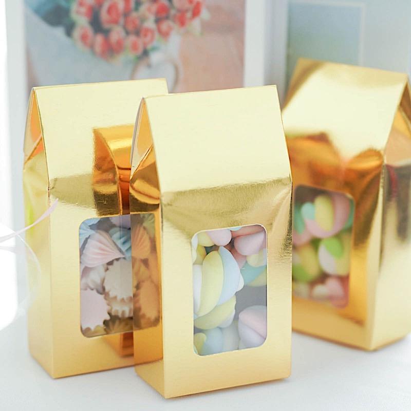 25 Metallic Tote Party Favor Boxes with Window