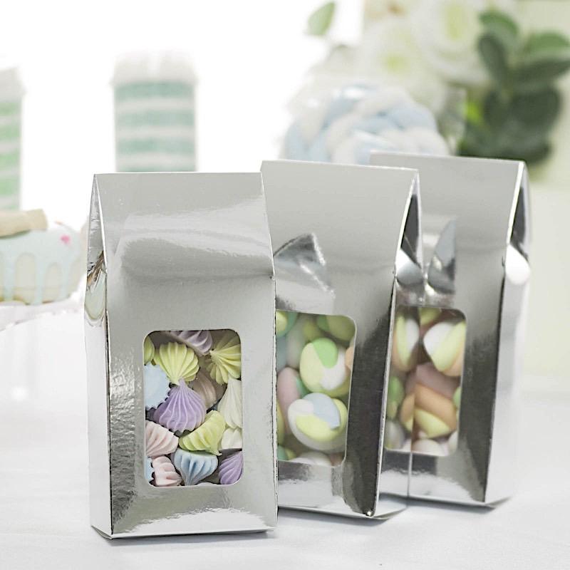 25 Metallic Tote Party Favor Boxes with Window