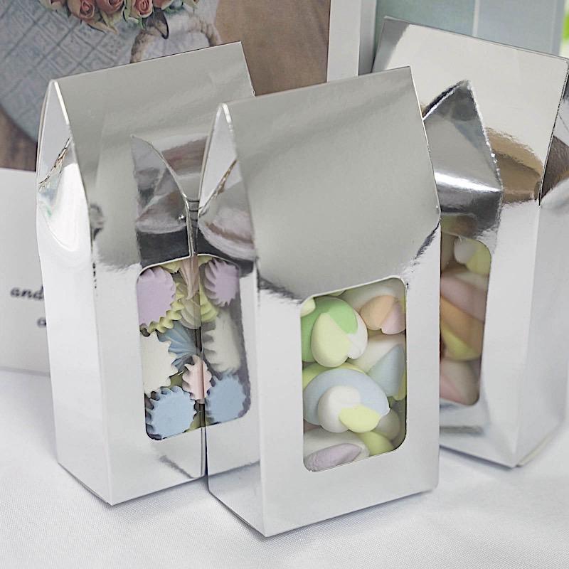 25 Metallic Tote Party Favor Boxes with Window